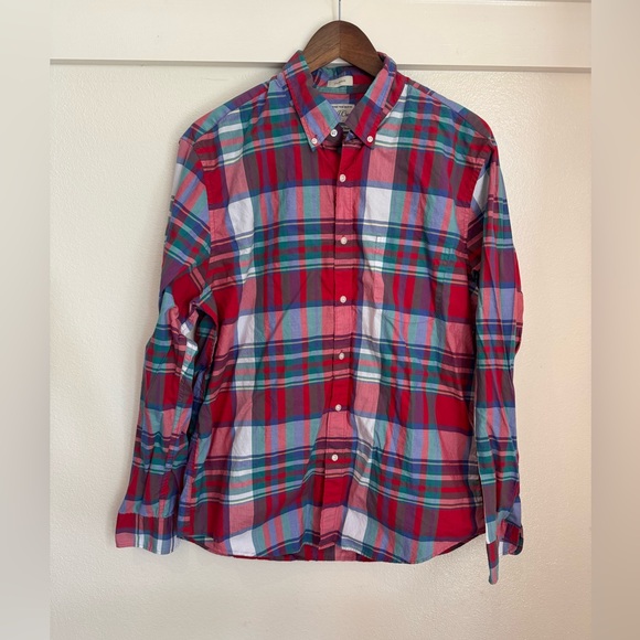 J.Crew Classic Fit Plaid Button-Down Shirt Secret Wash L Cotton Red Green Blue - Picture 2 of 8